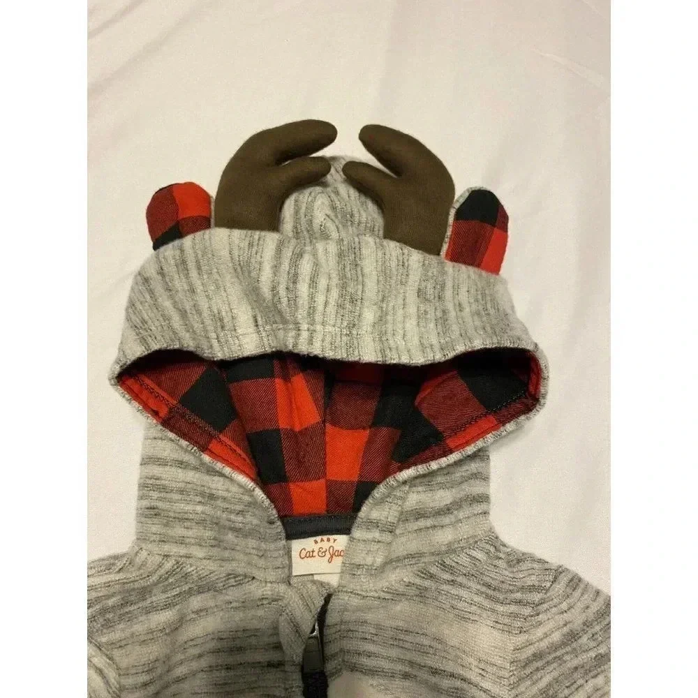 Cat & Jack 3-6 Months Reindeer Outfit Christmas Suit Xmas Full Zip Pajama